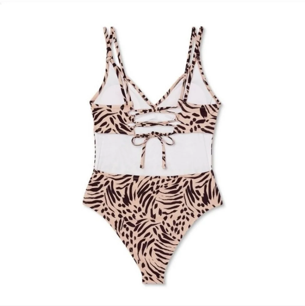 Shade & Shore Leopard Animal print monokini black/tan‎ swimsuit size Small